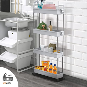 Ronlap 4層緊湊型廚房浴室收納推車，灰色 @ Amazon