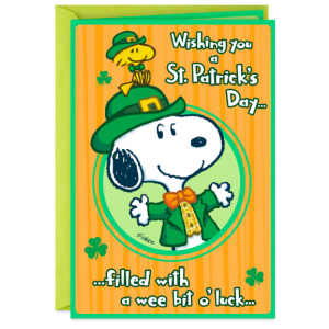 Peanuts® Snoopy and Woodstock Luck and Fun St. Patrick's Day 卡片