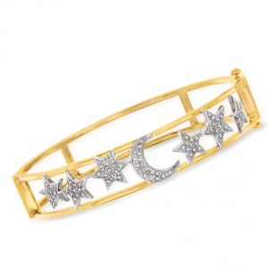 Ross-Simons Diamond Celestial Bangle Bracelet in 2-Tone Sterling Silver