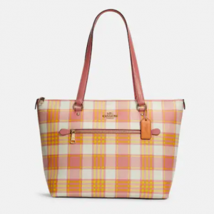 67% Off Coach Gallery Tote With Garden Plaid Print @ Coach Outlet