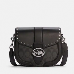 Coach Georgie Saddle Bag In Colorblock Signature Canvas With Rivets