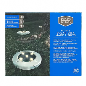 Berkley Jensen太阳能圆盘标记灯,6 件装。 - 不锈钢