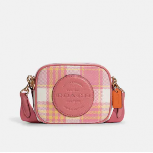 Extra 15% Off Coach Mini Dempsey Camera Bag With Garden Plaid Print And Coach Patch