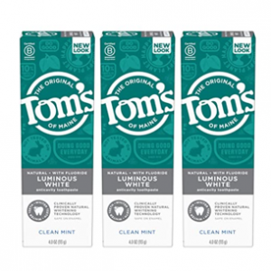 Tom's of Maine Natural Luminous White Toothpaste with Fluoride, Mint, 4.7 oz. 3-Pack @ Amazon