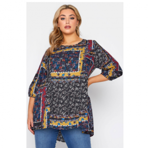 Yours Clothing Curve Black 印花上衣