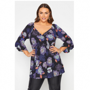 Yours Clothing Curve Black 印花上衣