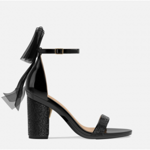 The Pashionista Coal Patent Coal Rhinestone 一字带蝴蝶结高跟凉鞋