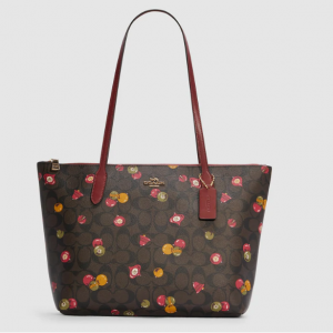 70% Off Coach Outlet Zip Top Tote In Signature Canvas With Ornament Print