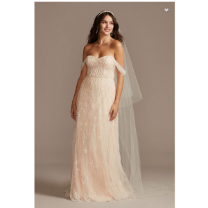 David's Bridal Floral Beaded Wedding Dress with Removable Sleeves