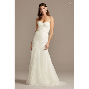 David's Bridal Allover Sequin Corset Wedding Dress with Beading
