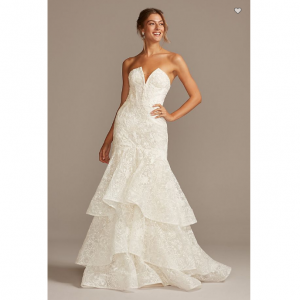 David's Bridal Notch-Neck Lace Corset Mermaid Wedding Dress