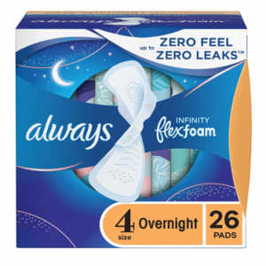 Always Infinity Feminine Pads for Women, Size 4, Overnight Absorbency, 26 Count (3 Pack) @ Amazon