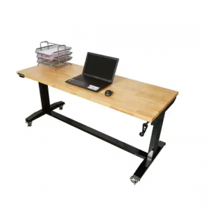 Husky 62 in. W x 24 in. D Adjustable Height Solid Wood Top Workbench Table in Black @ Home Depot