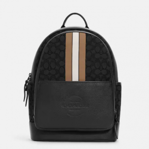 70% Off Coach Thompson Backpack In Signature Jacquard With Varsity Stripe