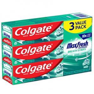 Colgate Max Fresh with Whitening Toothpaste with Mini Breath Strips, 6.3 Oz Tube. 3 Pack @ Amazon