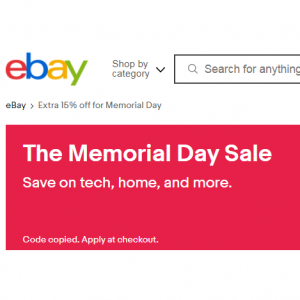Extra 15% off for Memorial Day @ eBay
