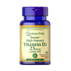 Puritan's Pride Vitamin D3 25 mcg (1000 IU) 100 Softgels