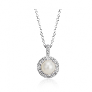 Blue Nile Vintage-Inspired Freshwater Cultured Pearl and White Topaz Halo Pendant