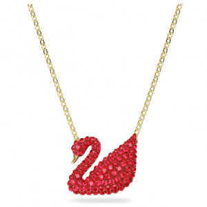 Swarovski Iconic Swan 链坠 天鹅, 小码, 红色, 镀金色调