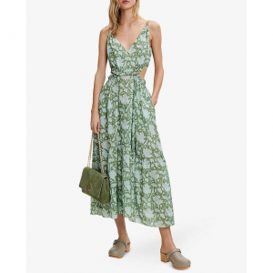 MAJE 花卉印花棉混纺中长连衣裙