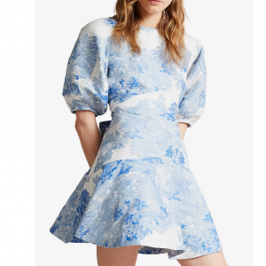 TED BAKER Phelina 泡泡袖提花再生梭织混纺迷你连衣裙