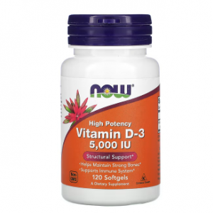 NOW Foods, 维生素 D-3，125 微克（5,000 国际单位），120 粒软凝胶