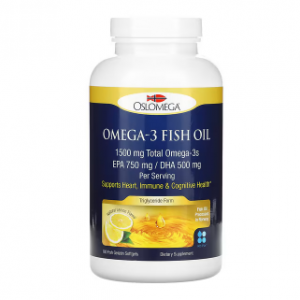 Oslomega, 挪威 Omega-3 鱼油，含 750 毫克 EPA、500 毫克 DHA，天然柠檬味，180 粒鱼明胶软凝胶