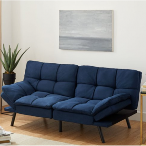 $20 off Mainstays Memory Foam Futon, Blue Faux Suede Fabric @Walmart