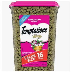 TEMPTATIONS Classic Crunchy and Soft Cat Treats Blissful Catnip Flavor, 16 oz. Tub @ Amazon