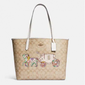 68% Off Coach City Tote In Signature Canvas With Horse And Carriage Patchwork Graphic