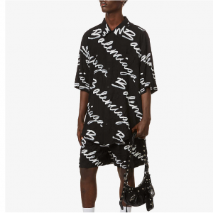BALENCIAGA Brand-print patch-pocket relaxed-fit crepe shirt