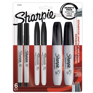 Sharpie 永久記號筆套裝，黑色，6支 @ Amazon