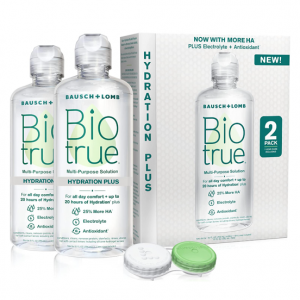 Biotrue Hydration Plus Contact Lens Solution, Lens Case Included, 10 Fl Oz (Pack of 2) @ Amazon