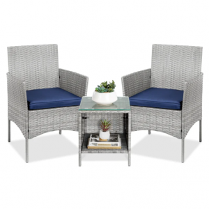 3-Piece Outdoor Patio Wicker Bistro Set w/ Side Storage Table @ Best Choice Products