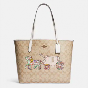 Coach City Tote In Signature Canvas With Horse And Carriage Patchwork Graphic Sale @ COACH Outlet 