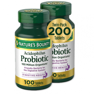 Nature’s Bounty Acidophilus Probiotic, Daily Probiotic Supplement, Twin Pack, 200 Tablets @ Amazon