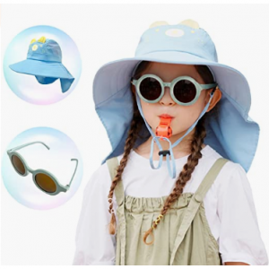 Khddji 儿童宽帽檐遮阳帽+太阳眼镜套装 多色选 3-12岁