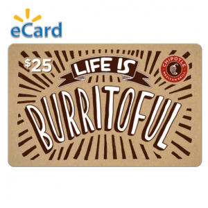 Chipotle 价值$25电子礼卡促销 吃健康美味墨西哥餐 @ Walmart