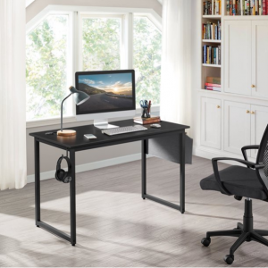 SmileMart 47" 电脑桌工作站,带侧面储物袋和挂钩,黑色