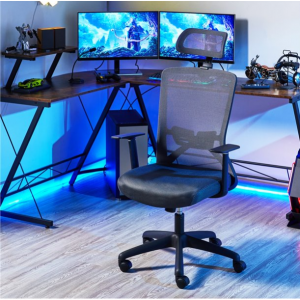 SmileMart 人体工学网状旋转滚动行政办公椅,带高头枕,深灰色