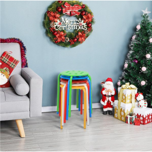 Yaheetech 5 色便携式塑料可堆叠凳子圆形顶部露背/无臂吧凳套装