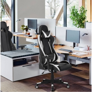 Yaheetech 可调节和符合人体工程学的旋转游戏椅,黑色和白色