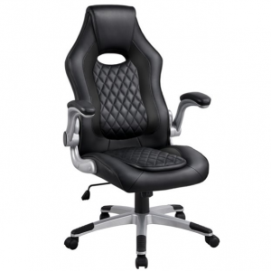SmileMart 皮革高背人体工学赛车办公椅,黑色