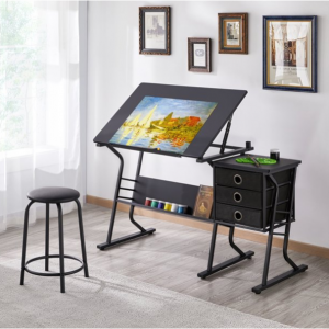 Yaheetech 3 抽屉绘图桌和凳子套装