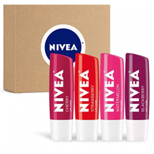 NIVEA Lip Care, Fruit Lip Balm Variety Pack, Tinted Lip Balm, 0.17 Oz, Pack of 4 @ Amazon