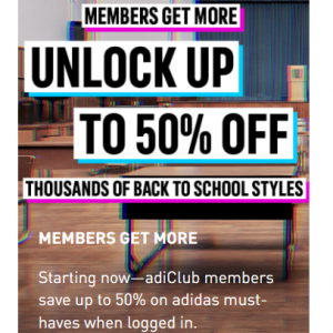 adidas Adiclub Members Sale - Up to 50% Off Thousands of Back to School Items 