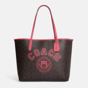 Coach City Tote In Signature Canvas With Varsity Motif Sale @ COACH Outlet