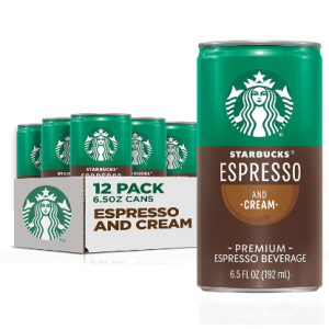 Starbucks Ready to Drink Coffee, Espresso & Cream, 6.5oz Cans (12 Pack)  @ Amazon