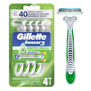 Gillette Sensor3 Sensitive Men's Disposable Razor, 4 Razors @ Amazon