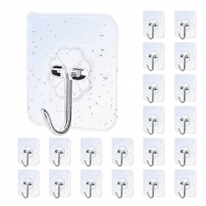 Newlemo Adhesive Hooks, 20-Pack Kitchen Wall Hooks @ Amazon